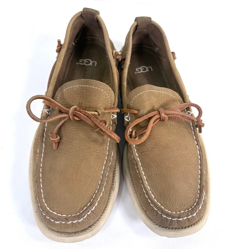 UGG Boat Shoes Brown Pebbled Leather Loafers 1101501 Mens 8 Wom 9.5